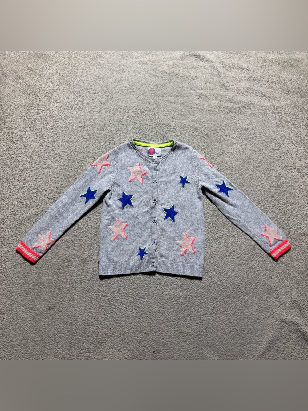 Mini Boden Sweater Girls 7-8Y Gray Cardigan Button Up All Over Star Print Knit